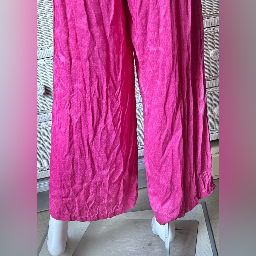 Anthropologie Riviera Jumpsuit Low Cut Wide-Leg Hot Pink w/ Gold stripes size M - Picture 11 of 15